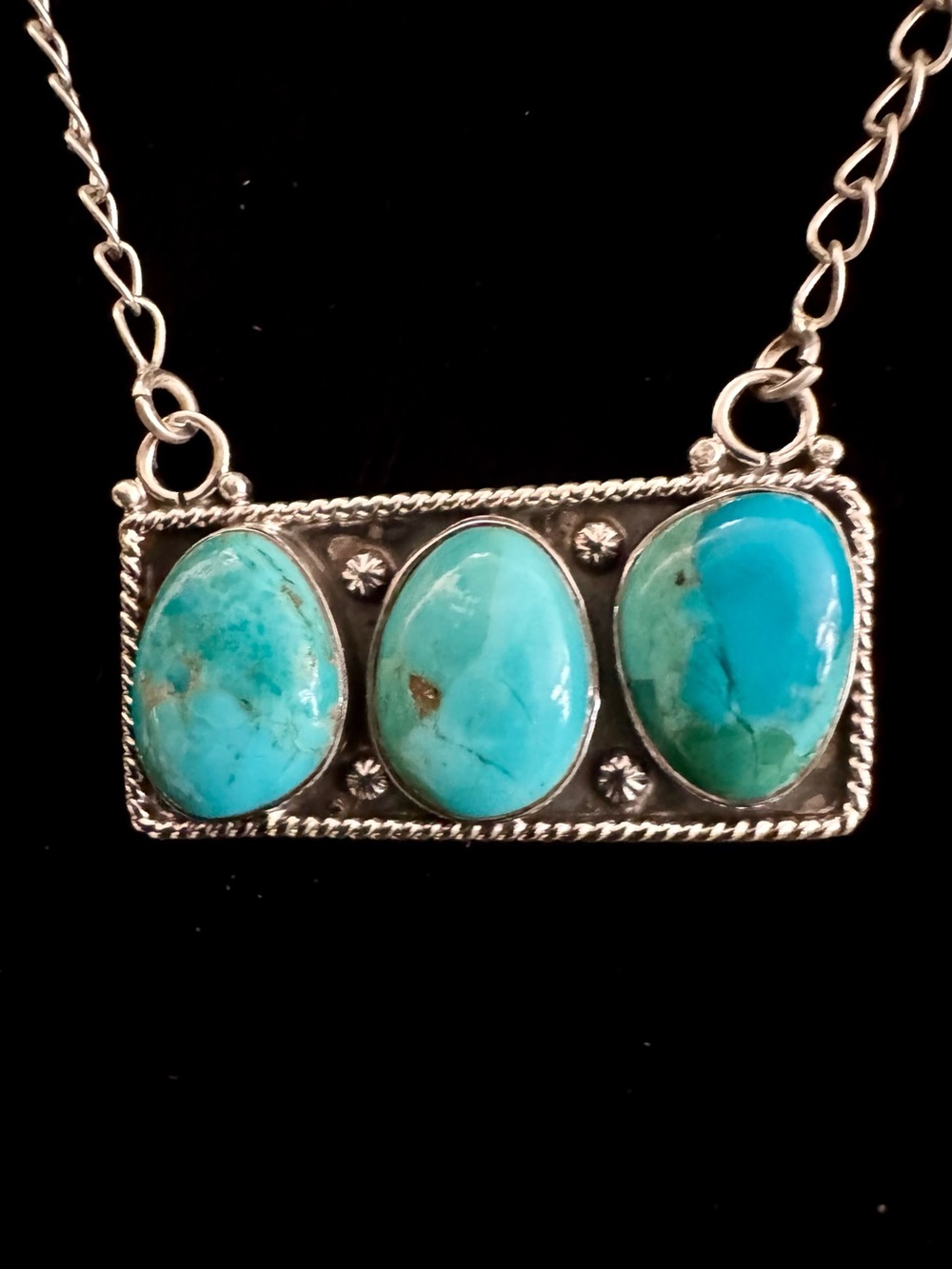 Genuine kingMan Turquoise Triple-Stone Pendant Necklace - sterling silver‎